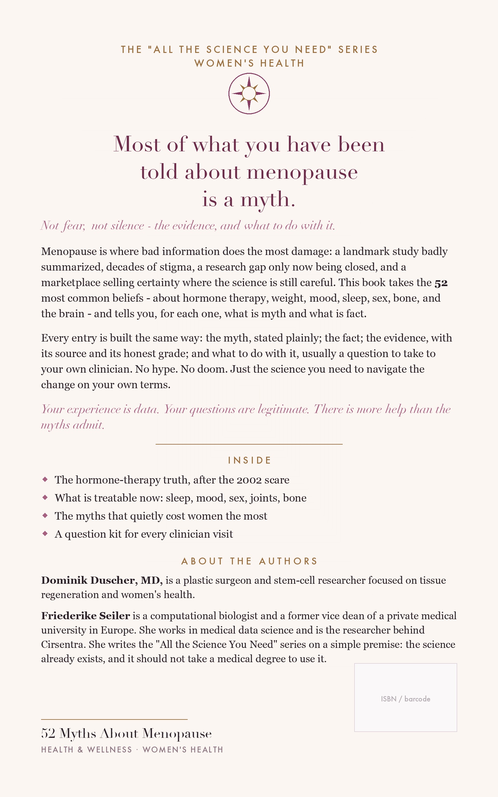 Back cover of 52 Myths About Menopause, showing the description