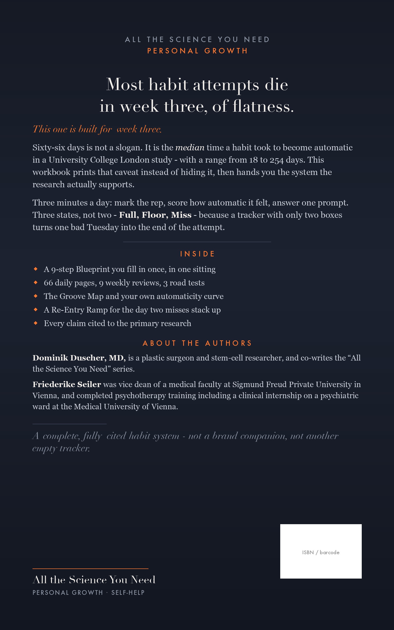 Back cover of The 66-Day Habit Workbook, showing the description