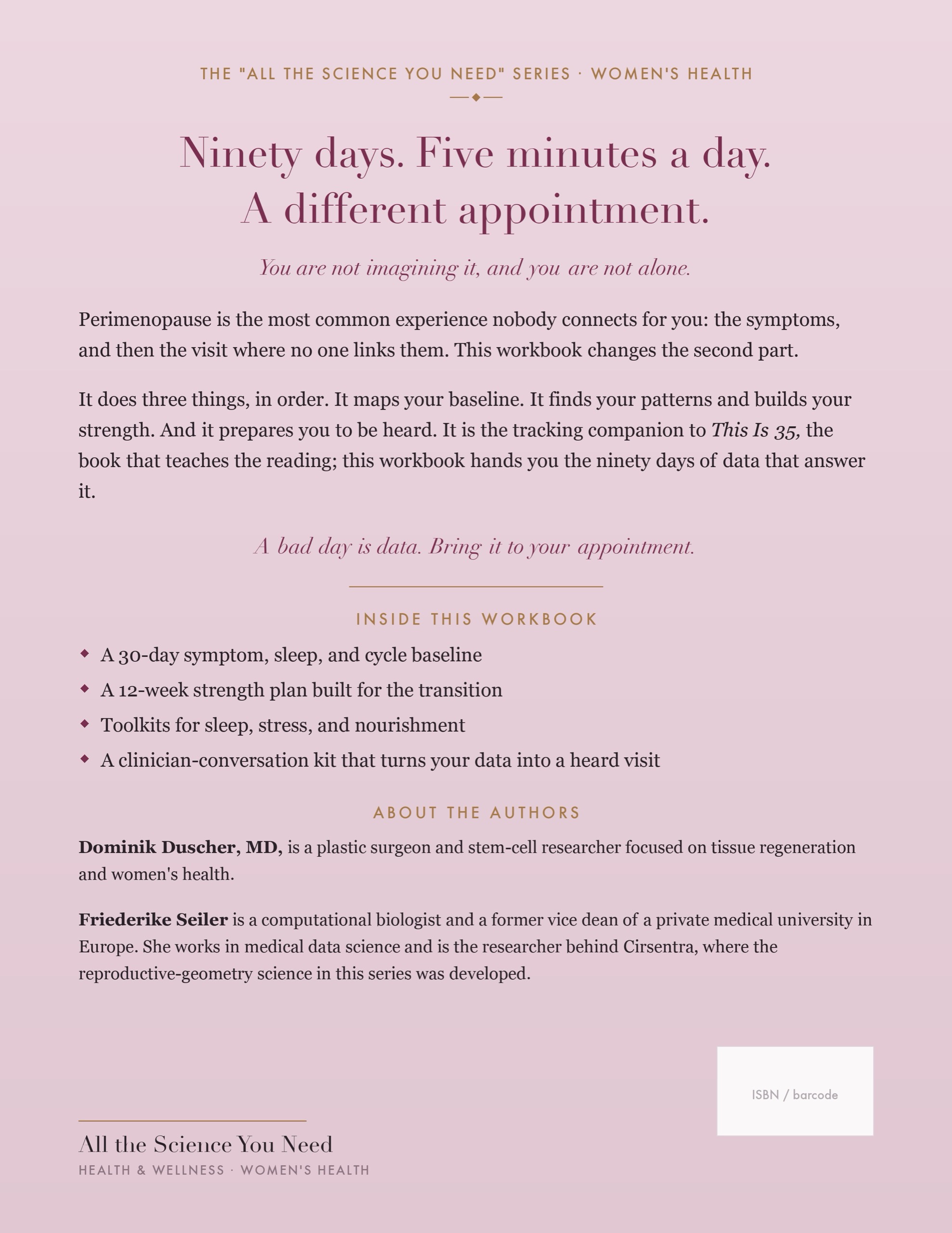 Back cover of The Perimenopause Reset Workbook, showing the description