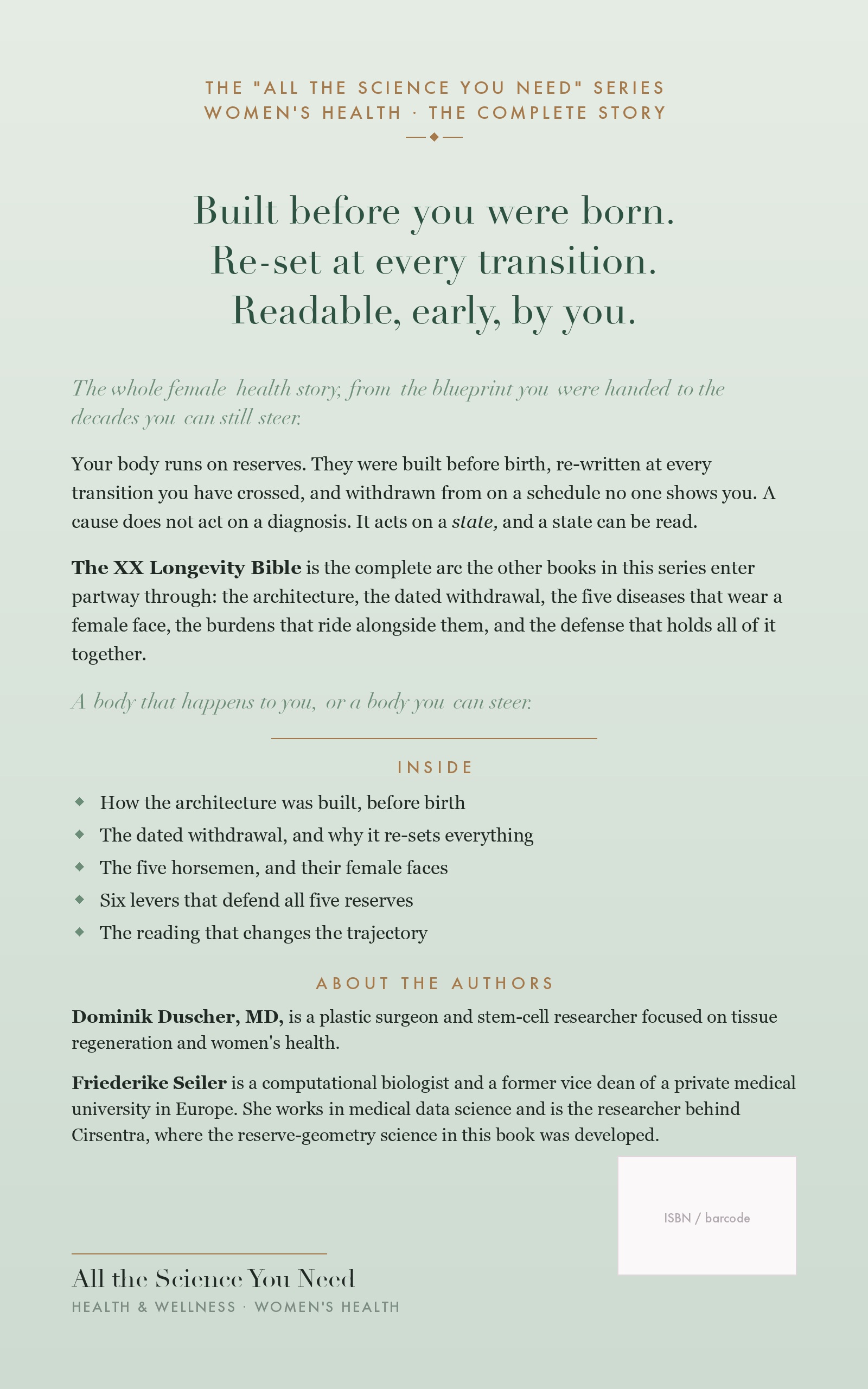 Back cover of The XX Longevity Bible, showing the description